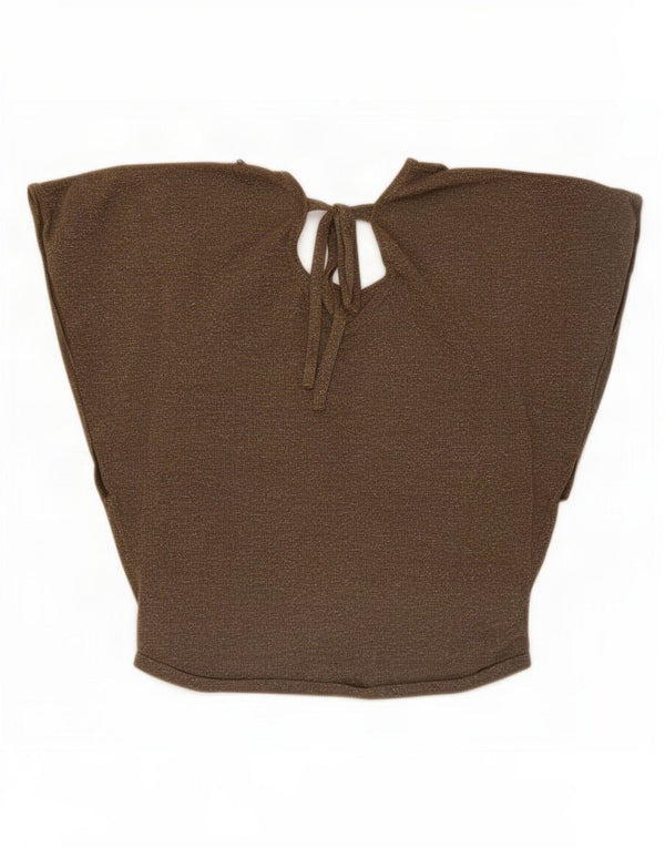 Oasis Blusa para Mujer Top UK 10 Small Caqui Viscosa Moteada