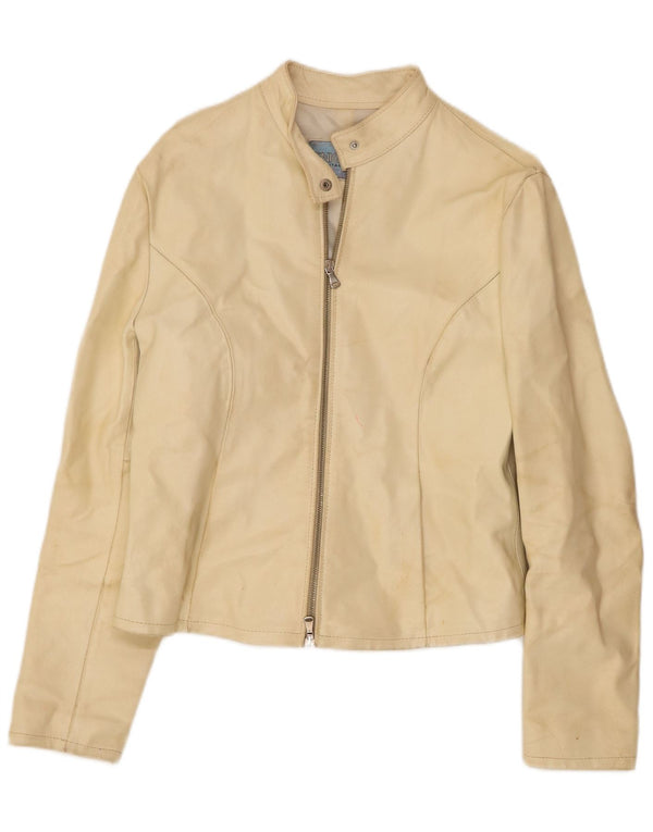 Vintage mujer cuero biker chaqueta Reino Unido 18 XL blanco apagado