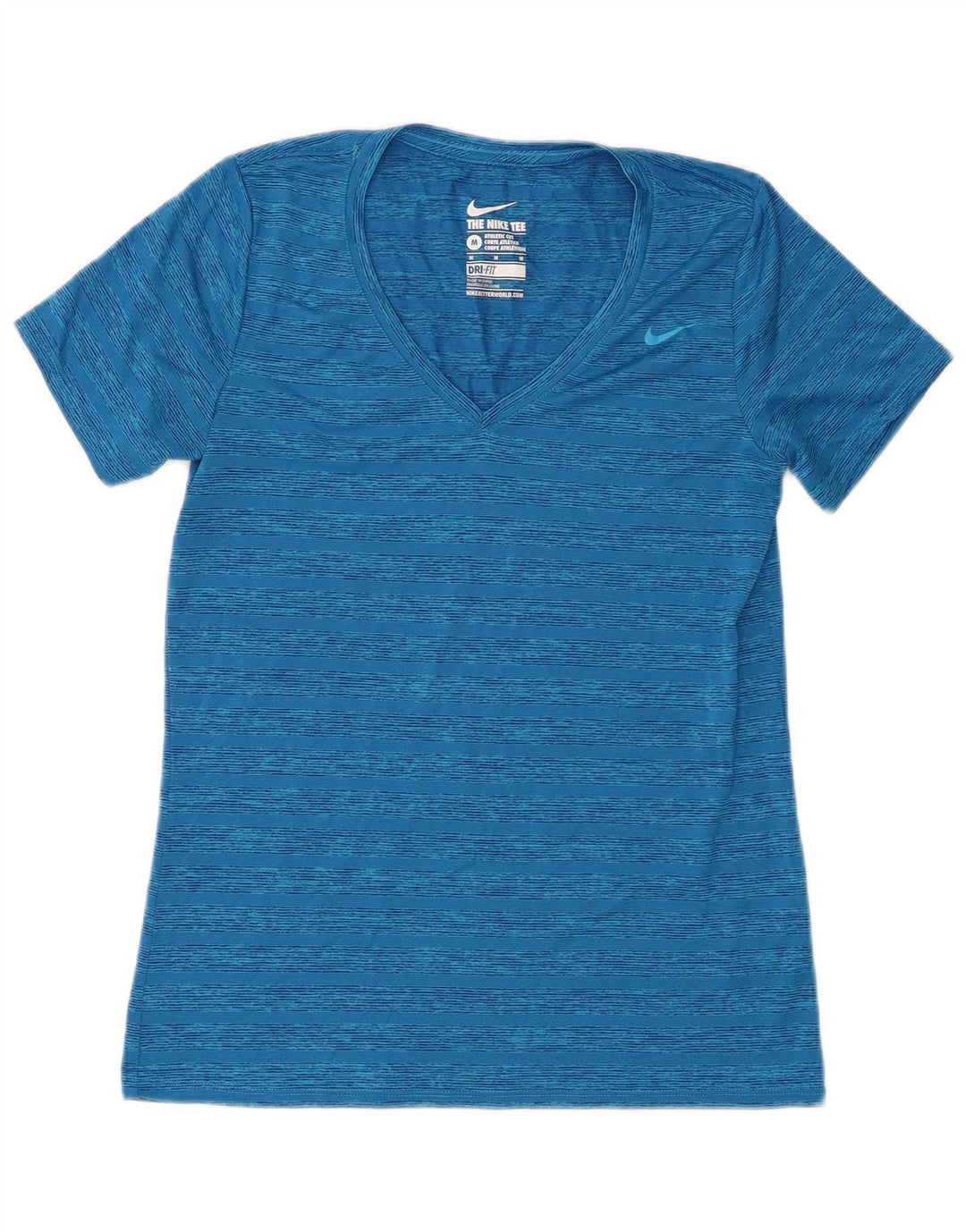 Nike Mujer Dri Fit Camiseta Top UK 12 Medio Azul Rayas Poliéster