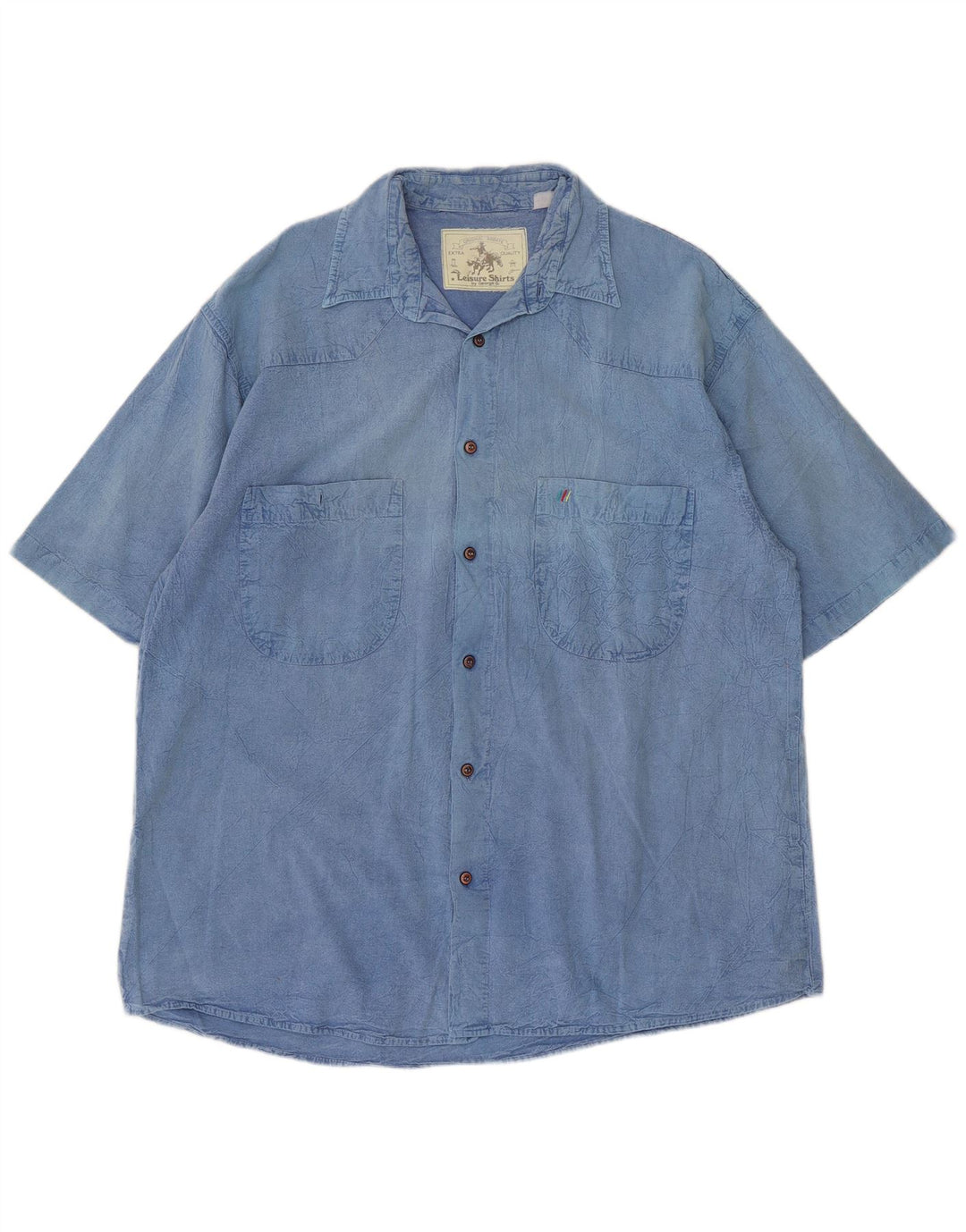 Vintage hombres camisa de manga corta azul grande