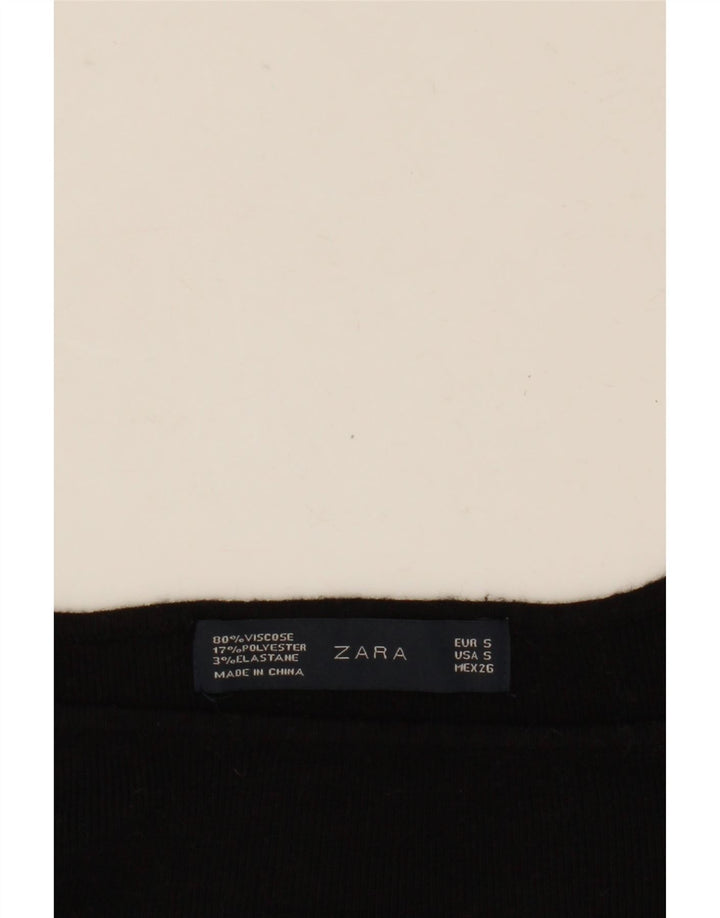 Zara Mujer Crop Top Manga Larga UK 10 Small Viscosa Negra