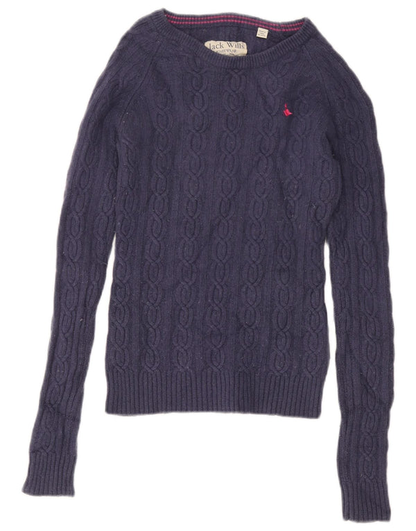 Jack Wills Suéter con cuello barco para mujer UK 10 Small Lana azul marino