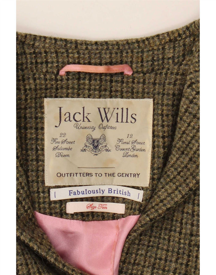 Jack Wills Chaqueta tipo blazer de 3 botones para mujer UK 10 Small Khaki Houndstooth Wool