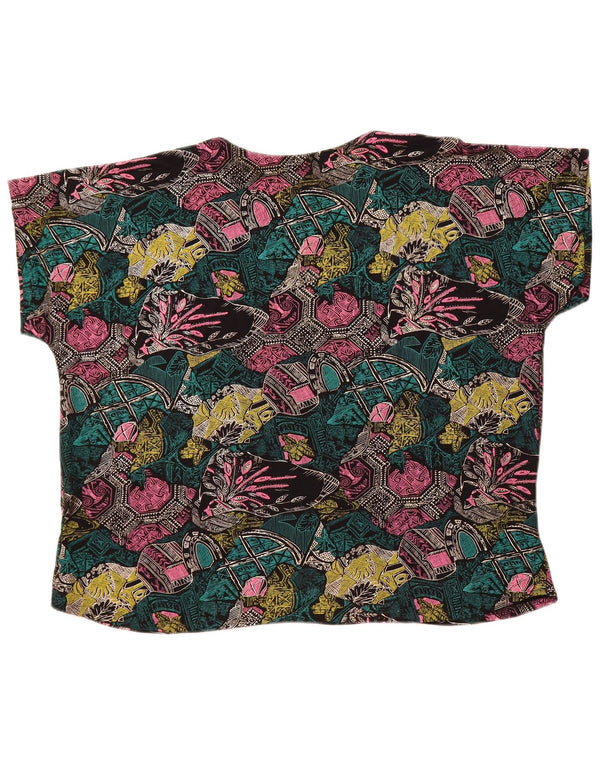 VINTAGE Blusa holgada para mujer Top UK 18 XL Geométrico multicolor
