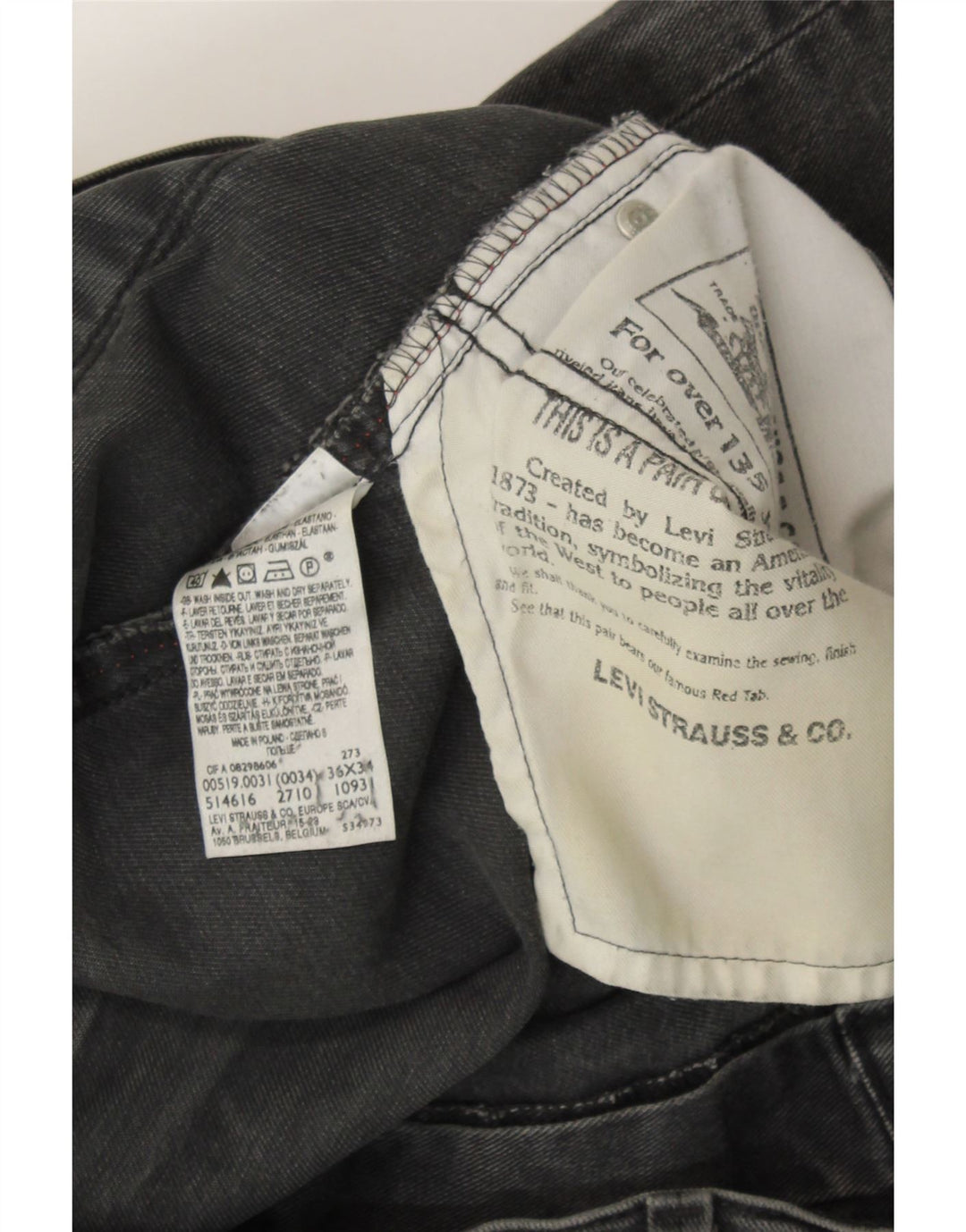 LEVI'S Mens 519 Cropped Slim Jeans W36 L27 Grey Cotton Vintage Levi's and Second-Hand Levi's from Messina Hembry 