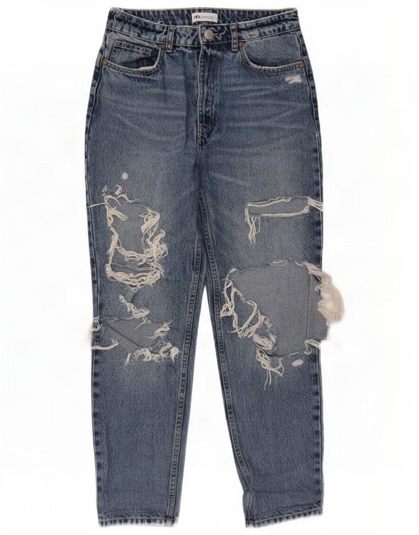 Zara Jeans Cónicos Desgastados para Mujer EU 38 Small W28 L27 Azul