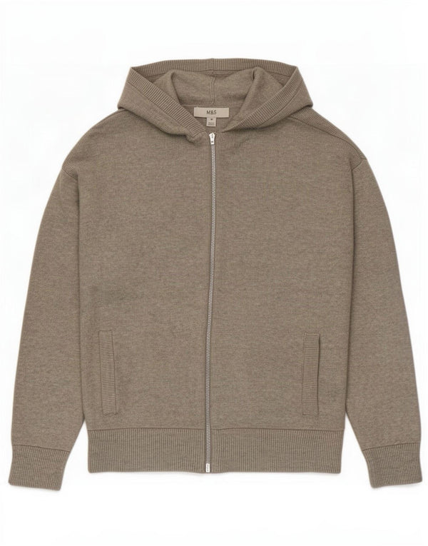 Marks & Spencer Suéter tipo cárdigan con capucha para mujer UK 44 Viscosa gris medio