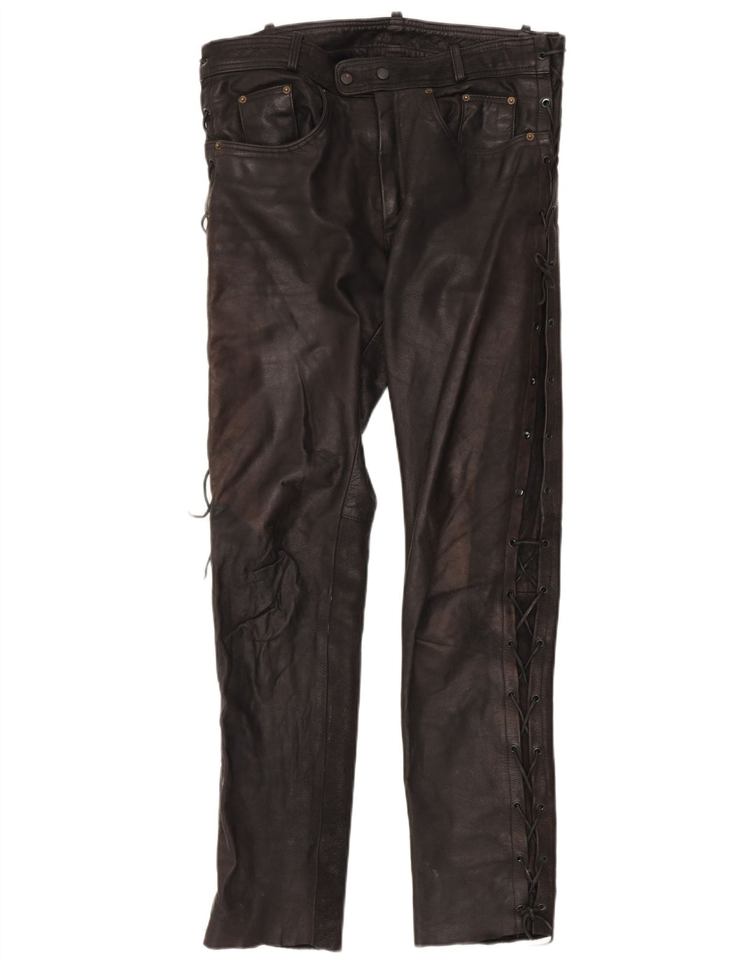 Pantalones de cuero vintage para hombre W36 L34 Negro