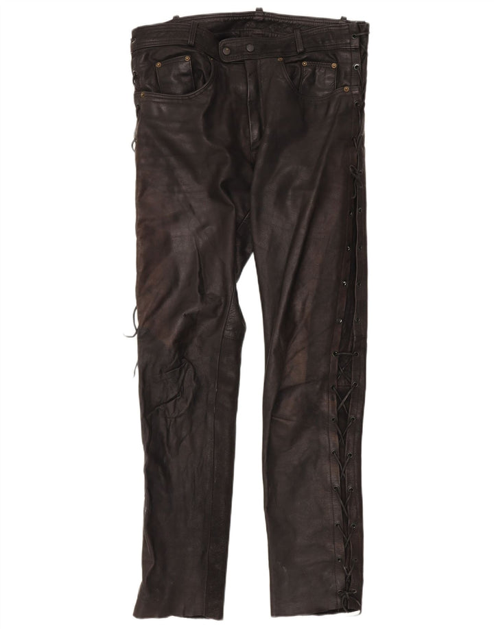 Pantalones de cuero vintage para hombre W36 L34 Negro