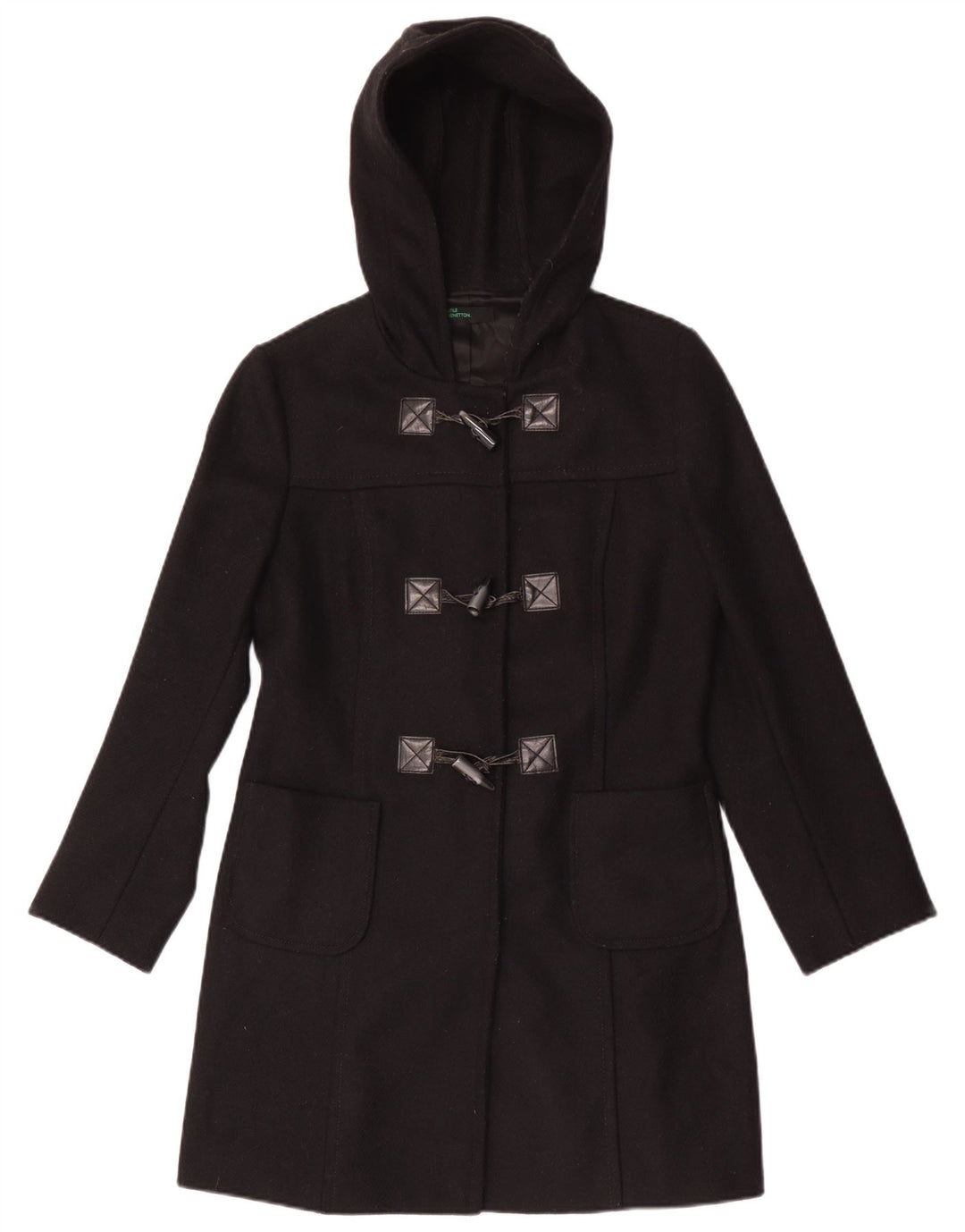 Benetton Trenca Con Capucha IT 42 Medium Negro Lana