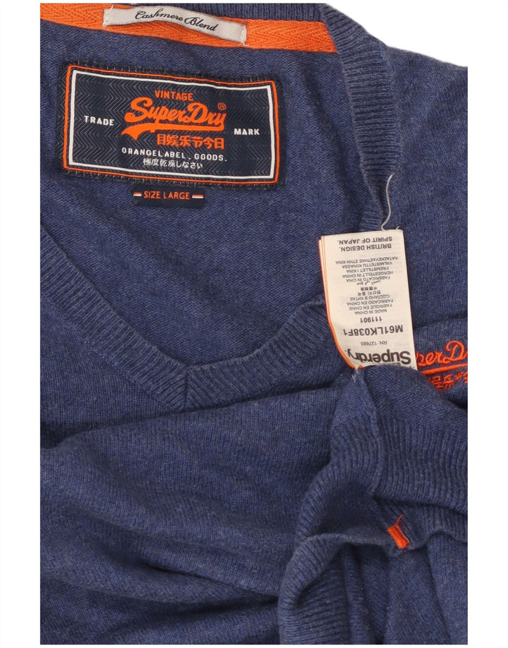Superdry Jersey con cuello en V para hombre, talla grande, algodón azul