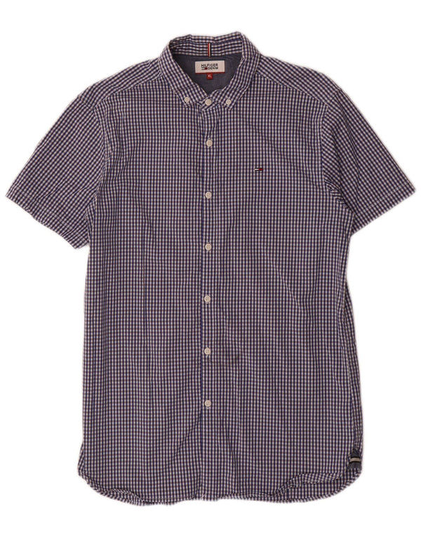 TOMMY HILFIGER Camisa de manga corta para hombre XL Azul marino Algodón a cuadros