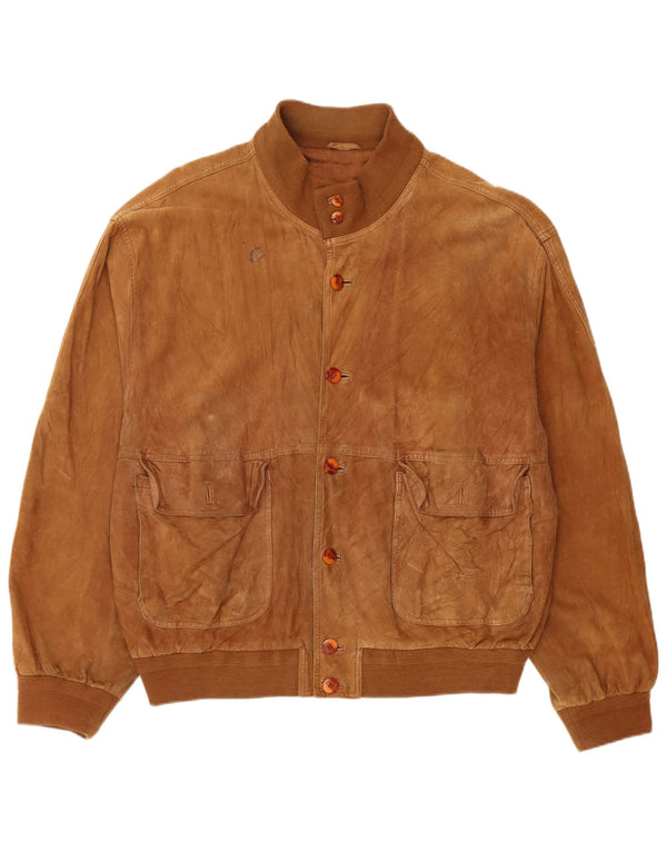 Vintage hombres ante bomber chaqueta Reino Unido 42 XL cuero marrón