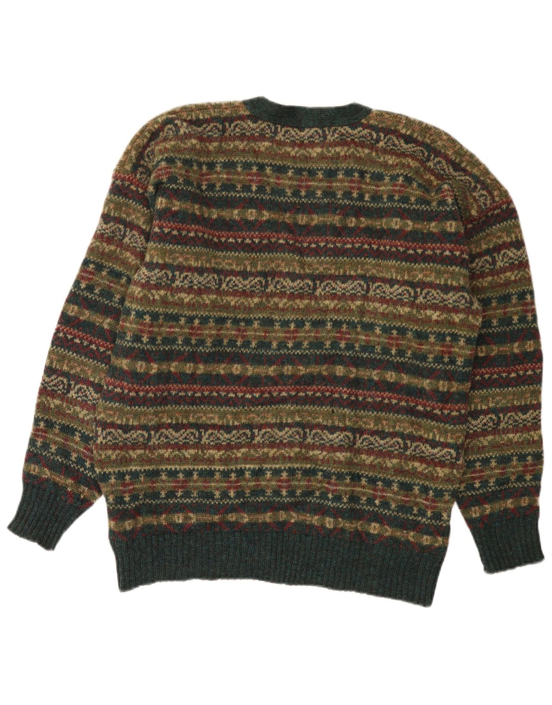 Vintage hombres Cardigan suéter medio multicolor Fair Isle lana