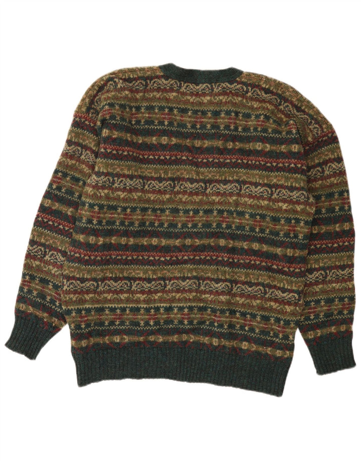Vintage hombres Cardigan suéter medio multicolor Fair Isle lana