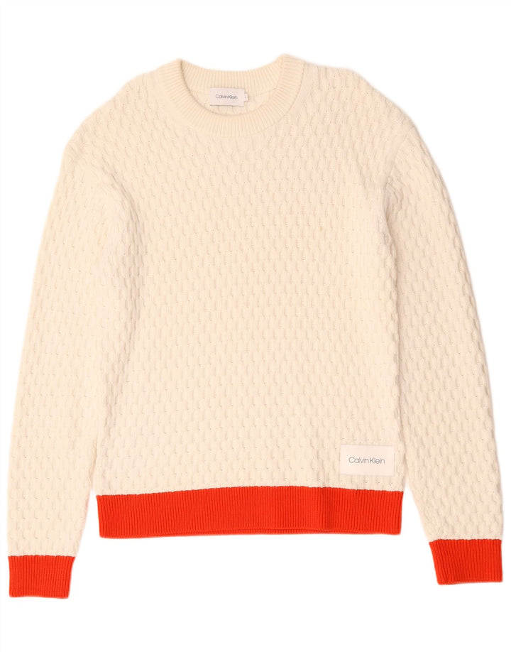 Calvin Klein Jersey De Cuello Redondo Para Hombre De Algodón Blanco Medio Con Bloques De Color