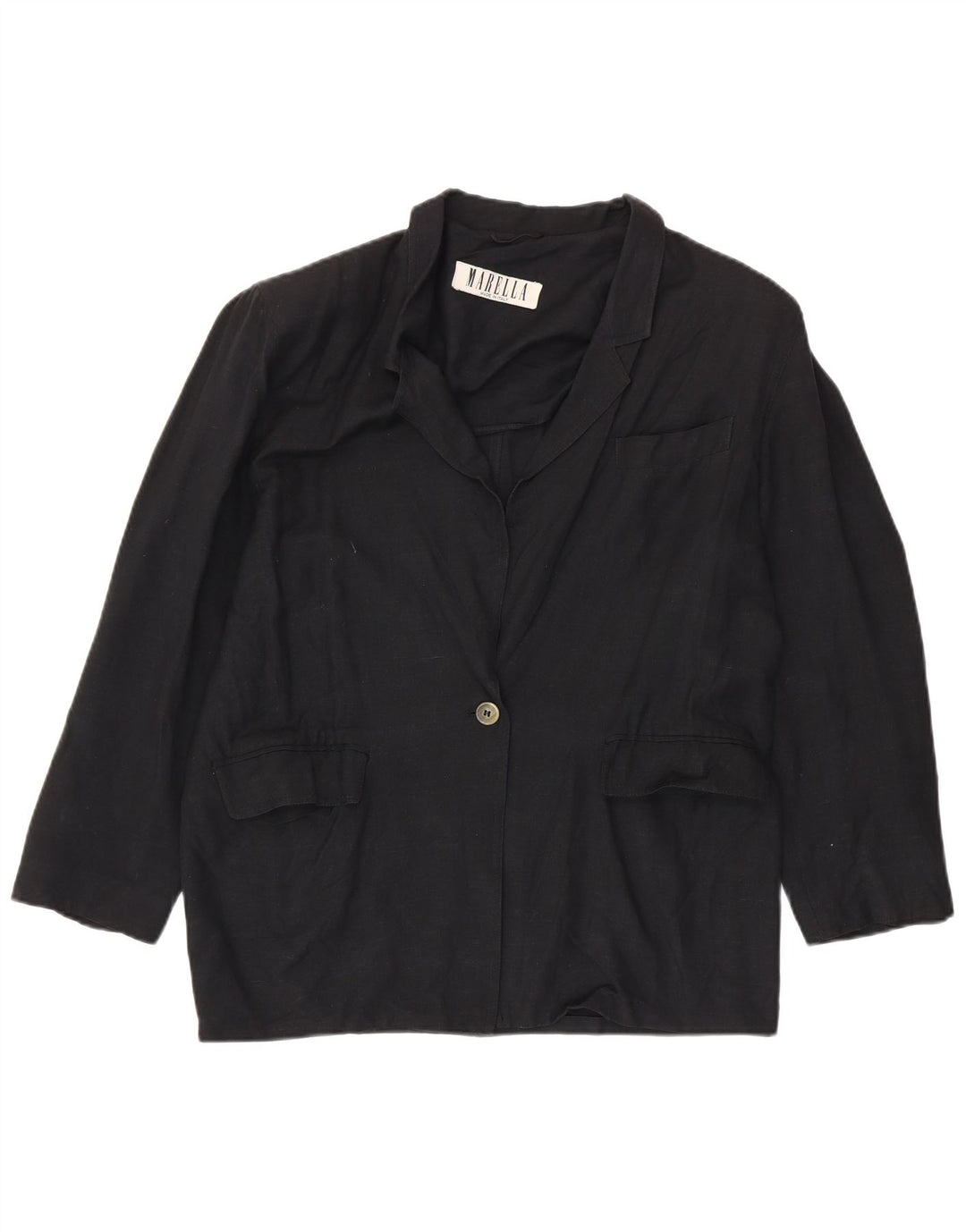 Marella Chaqueta Blazer de 1 Botón para Mujer UK 44 Grande Viscosa Negra