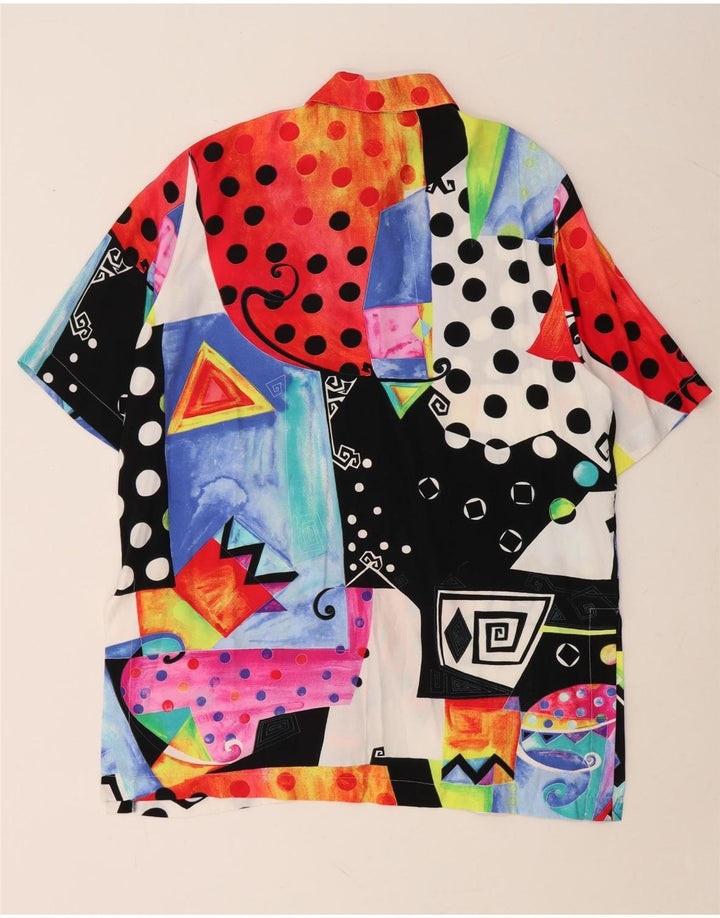 VINTAGE Camisa de gran tamaño para mujer Reino Unido 10/12 Pequeña geométrica multicolor