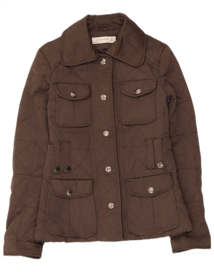 Zara Mujer Chaqueta Acolchada UK 42 Poliéster Marrón Medio