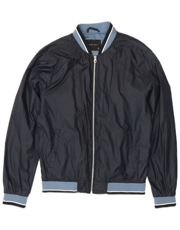 Zara Mens Bomber Jacket UK 40 Large Azul Marino Colorblock Poliéster