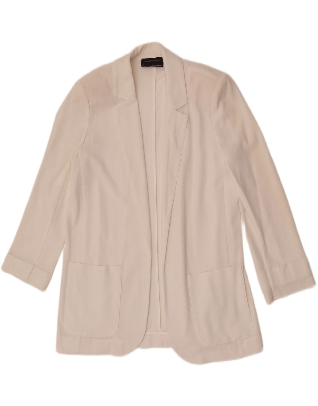 Marks & Spencer Chaqueta tipo blazer abierta para mujer UK 10 Small White Poliéster