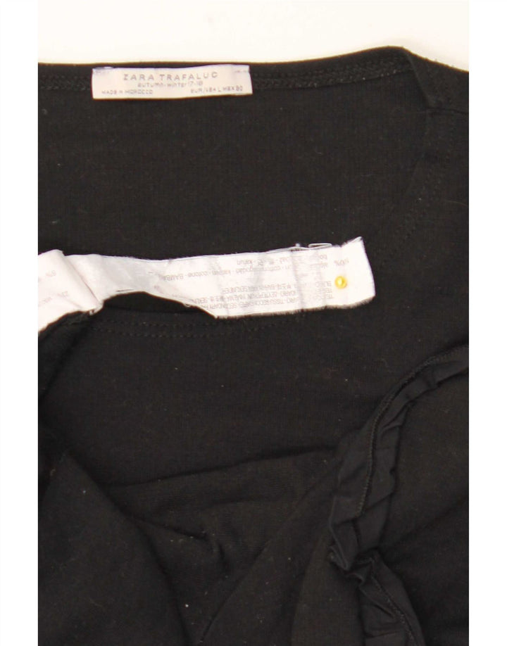 Zara Mujer Top Manga 3/4 UK 46 Grande Algodón Negro