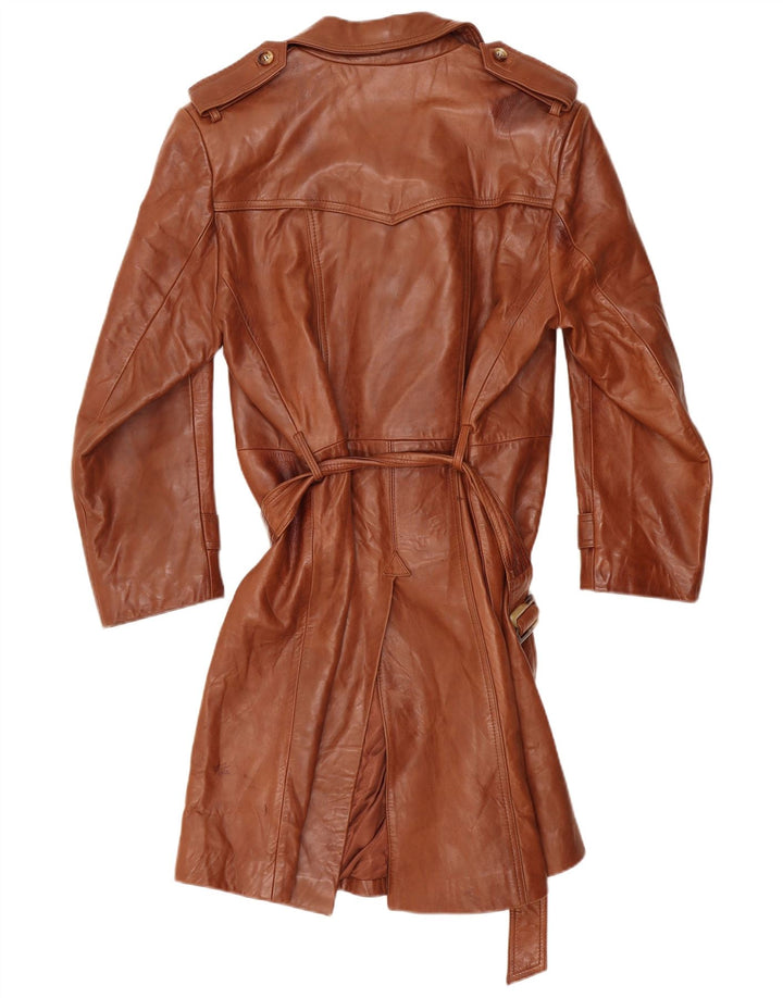 Vintage hombres doble pecho abrigo militar Reino Unido 36 pequeño marrón