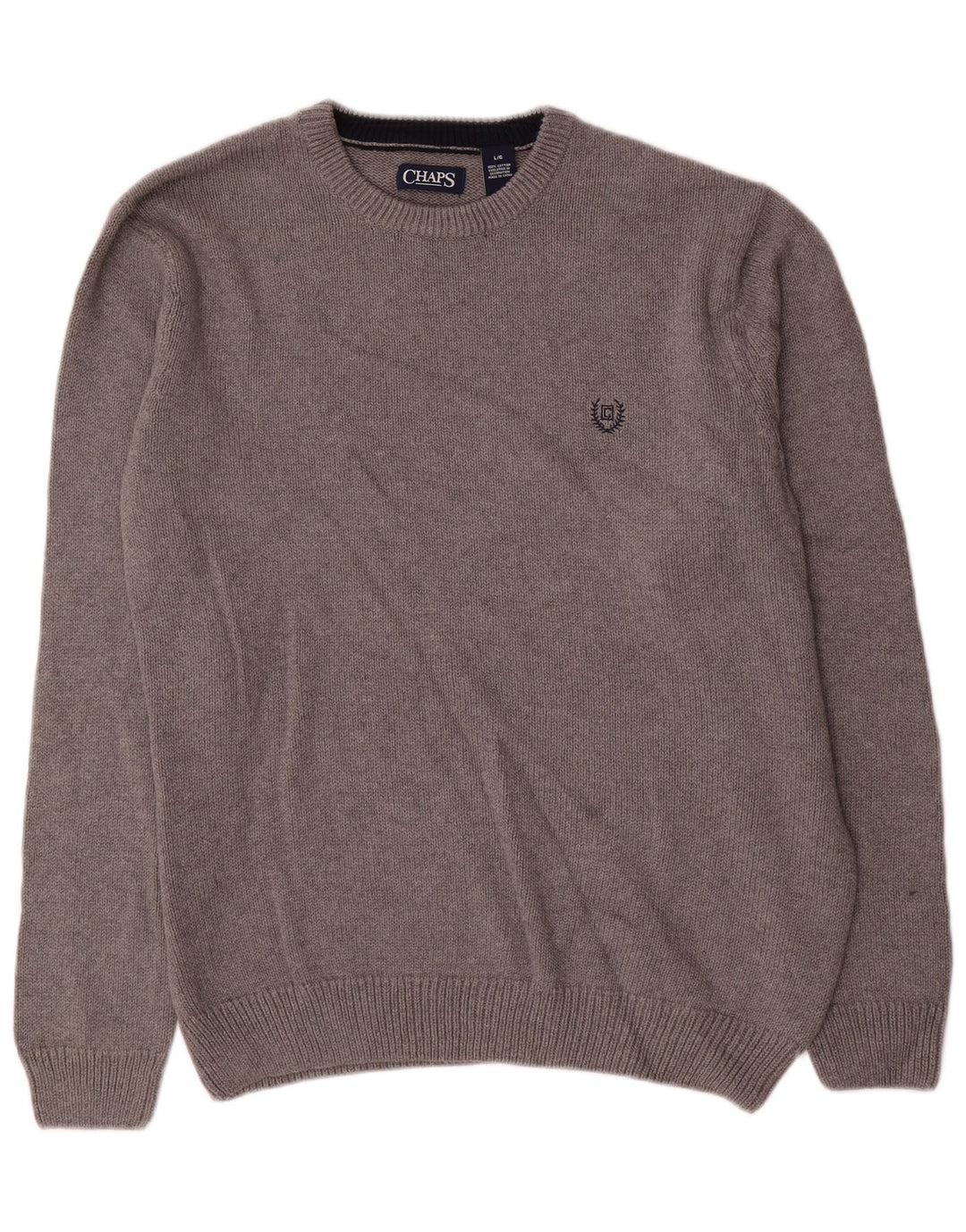 CHAPS Jersey de cuello redondo para hombre, suéter grande de algodón gris