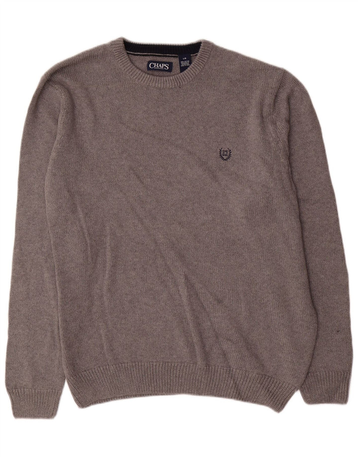 CHAPS Jersey de cuello redondo para hombre, suéter grande de algodón gris