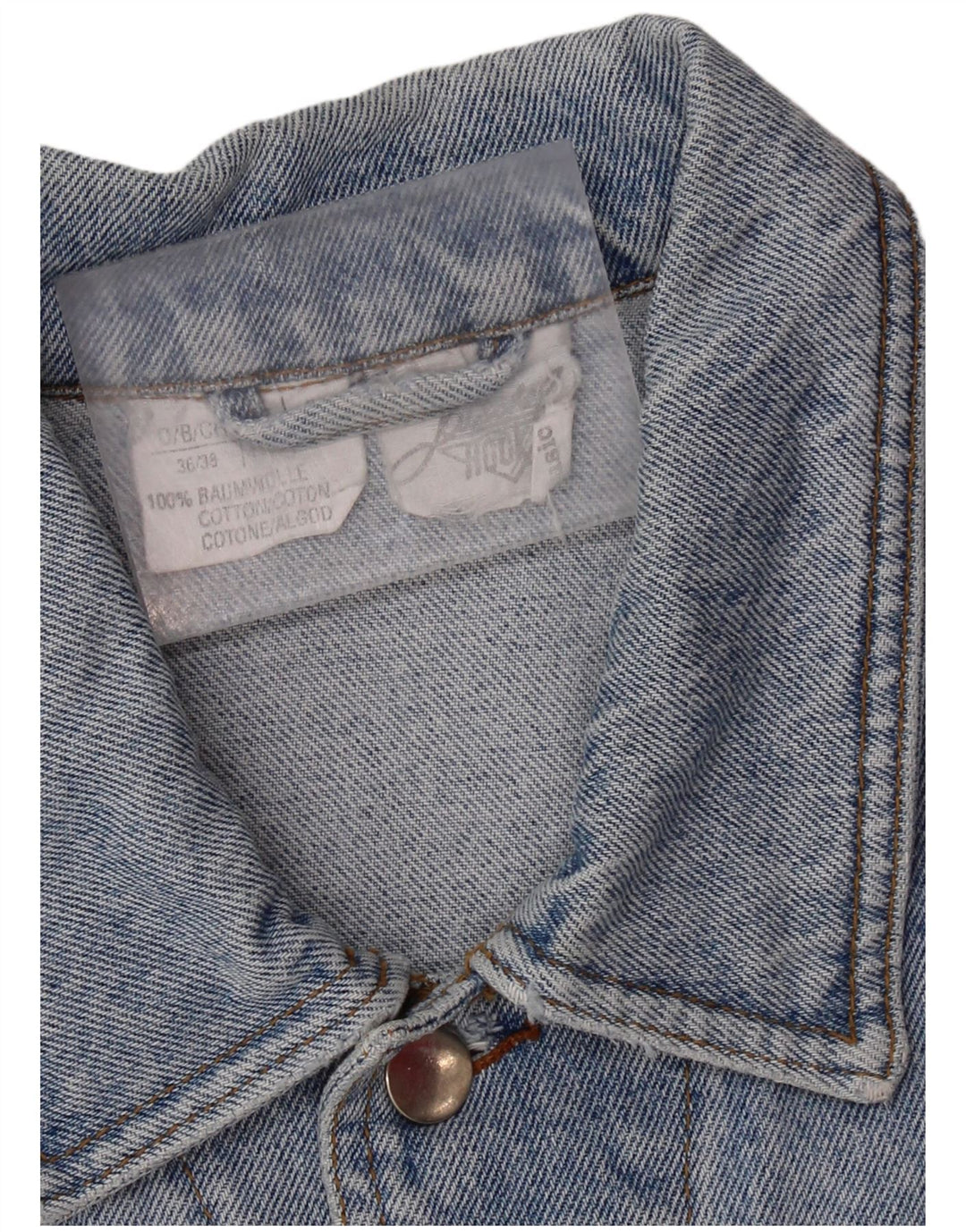 VINTAGE Chaqueta vaquera gráfica para hombre Reino Unido 36/38 Algodón azul pequeño