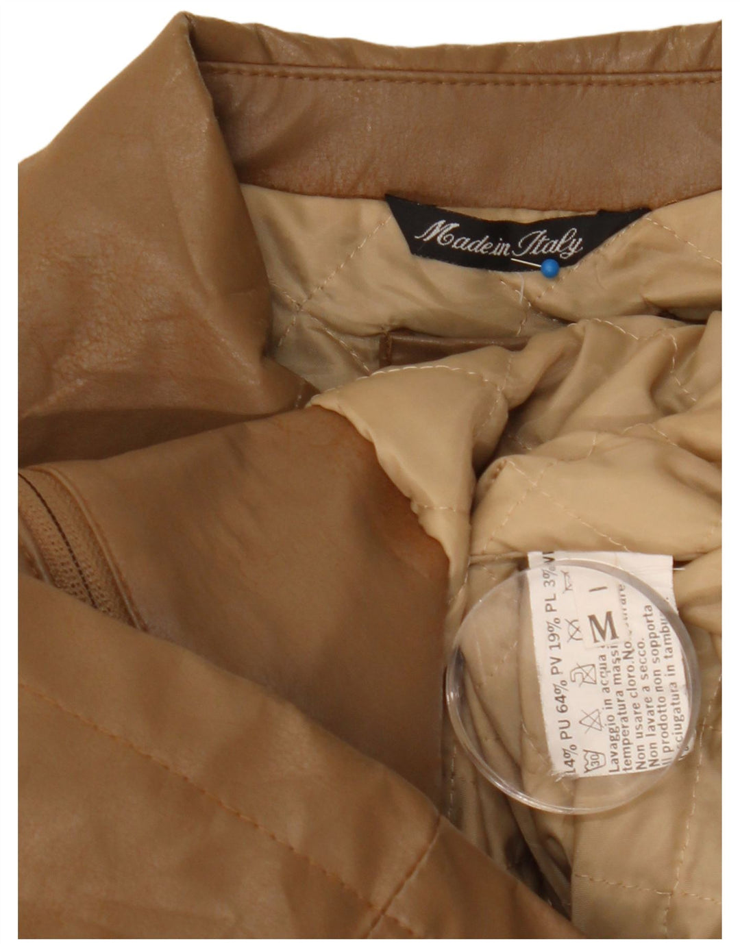 Vintage mujer chaqueta de cuero sintético Reino Unido 14 polietileno marrón medio