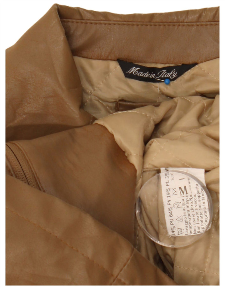 Vintage mujer chaqueta de cuero sintético Reino Unido 14 polietileno marrón medio