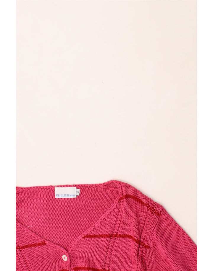 PHEDER Womens Cardigan Sweater UK 14 Medium Pink Striped Silk Vintage Pheder and Second-Hand Pheder from Messina Hembry 