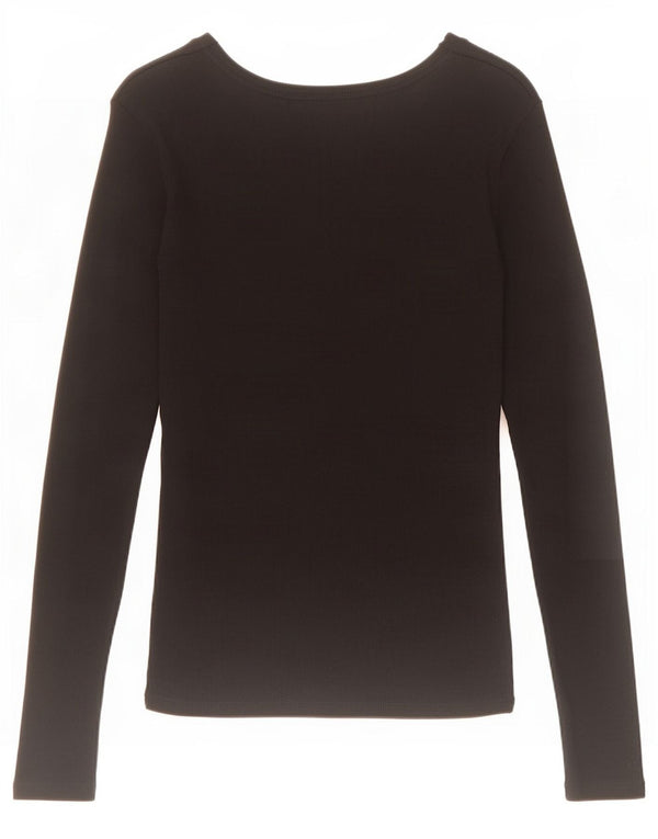 Zara Mujer Top Manga Larga UK 42 Mediano Negro