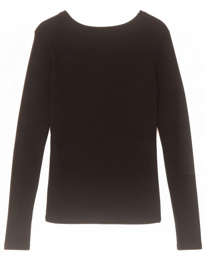 Zara Mujer Top Manga Larga UK 42 Mediano Negro