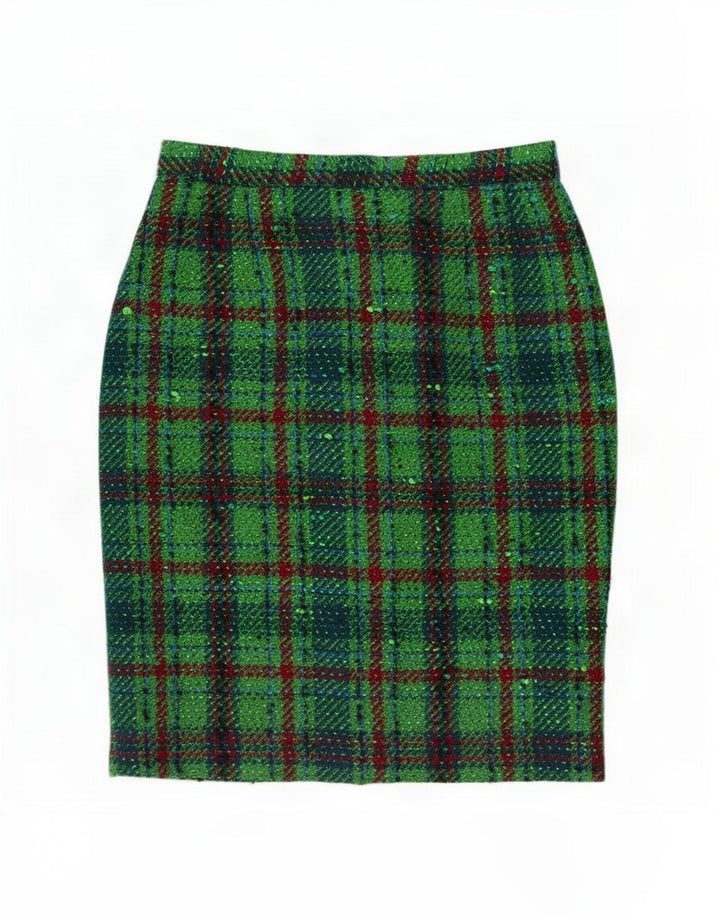 Falda lápiz vintage para mujer IT 44 Mediana W28 Cuadros verdes