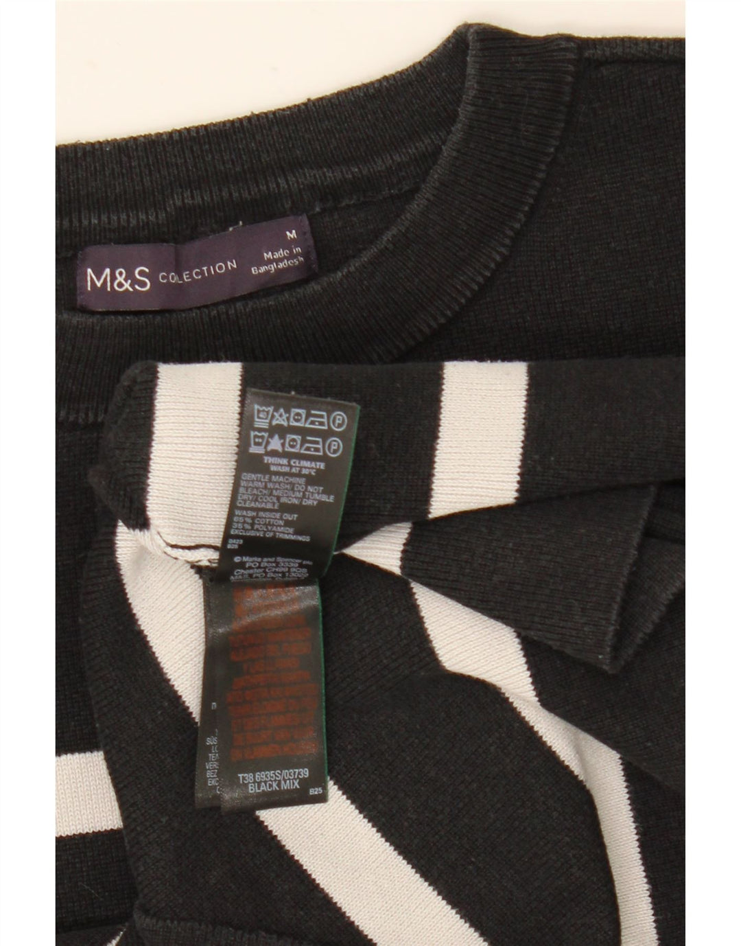 Marks & Spencer - Jersey de cuello redondo para mujer, talla 40, talla mediana, color negro a rayas