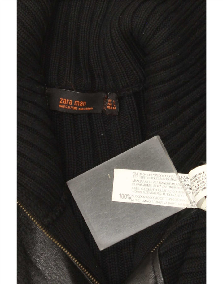 Zara Hombre Cárdigan Suéter Grande Algodón Negro