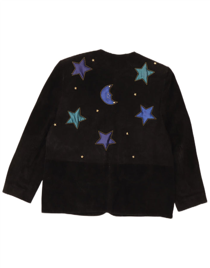 DINO' Z Chaqueta Blazer de Ante con 4 Botones para Mujer UK 44 Cuero Negro Mediano