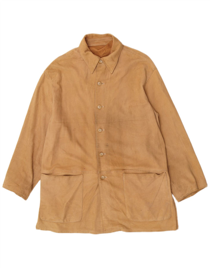 Enrico Mandelli Chaqueta de cuero para mujer UK 40 XL Marrón Clásico
