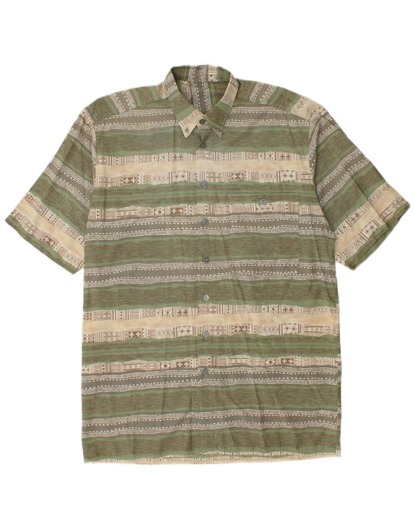 Camisa vintage de manga corta para hombre a rayas verdes grandes