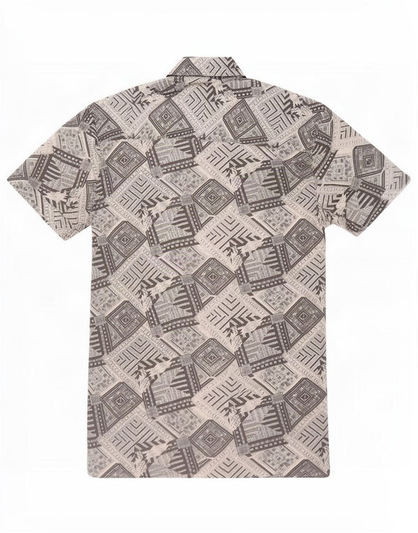 Vintage hombres manga corta camisa tamaño 37/38 pequeño gris geométrico