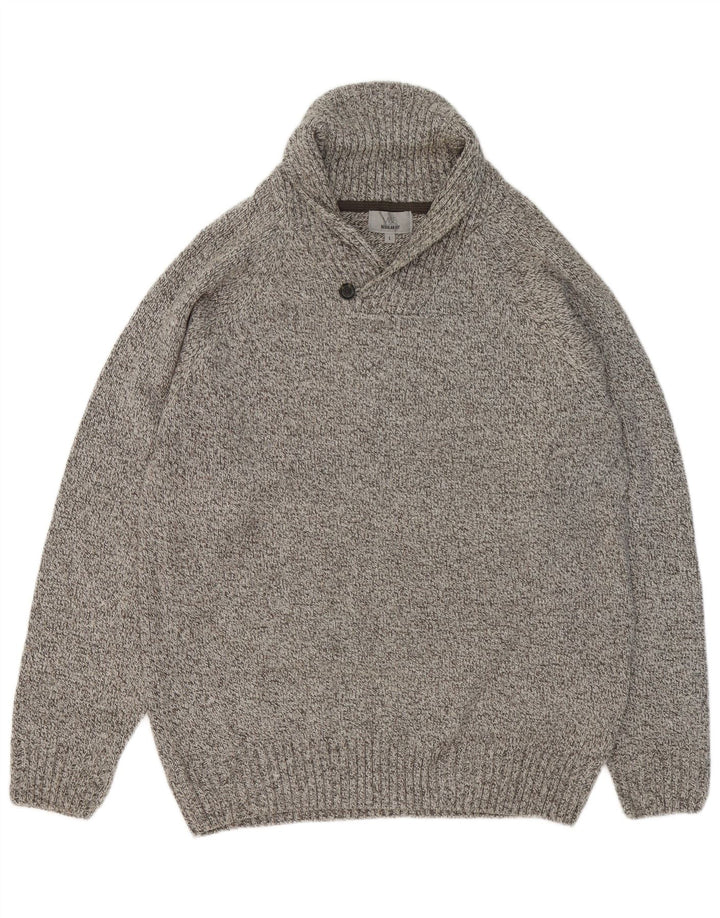 Marks & Spencer Jersey con cuello tipo chal para hombre, talla grande, gris moteado