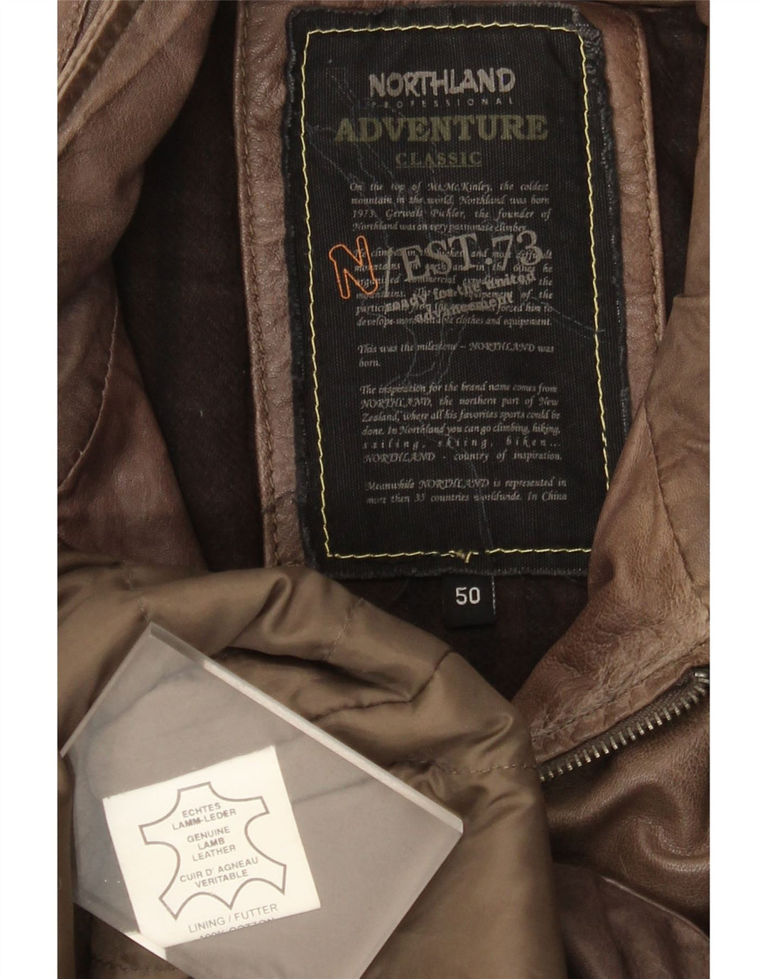 North Land Chaqueta de cuero para hombre IT 50 Cuero marrón grande