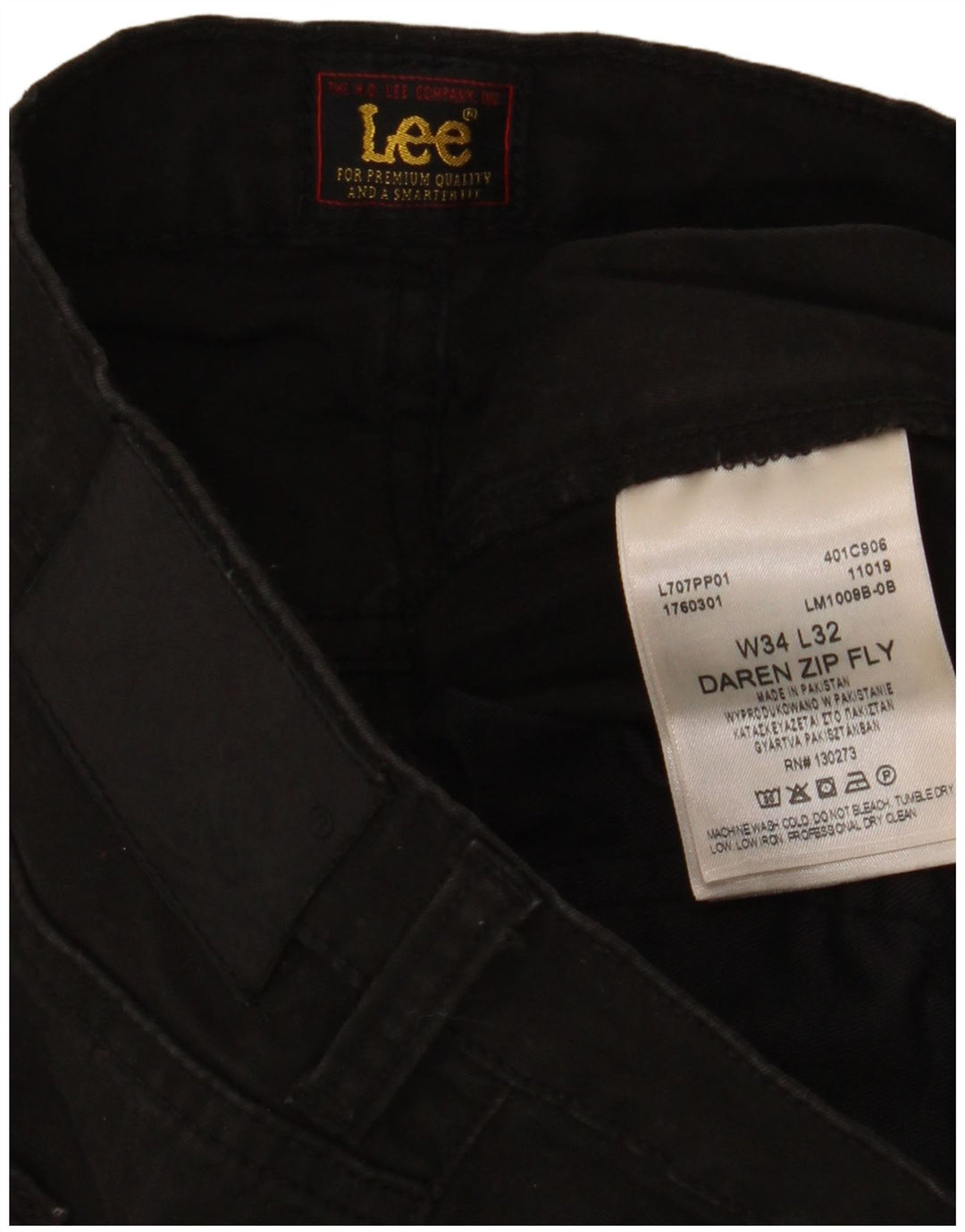 LEE Mens Daren Zip Fly Pantalones Casuales Rectos W34 L32 Algodón Negro