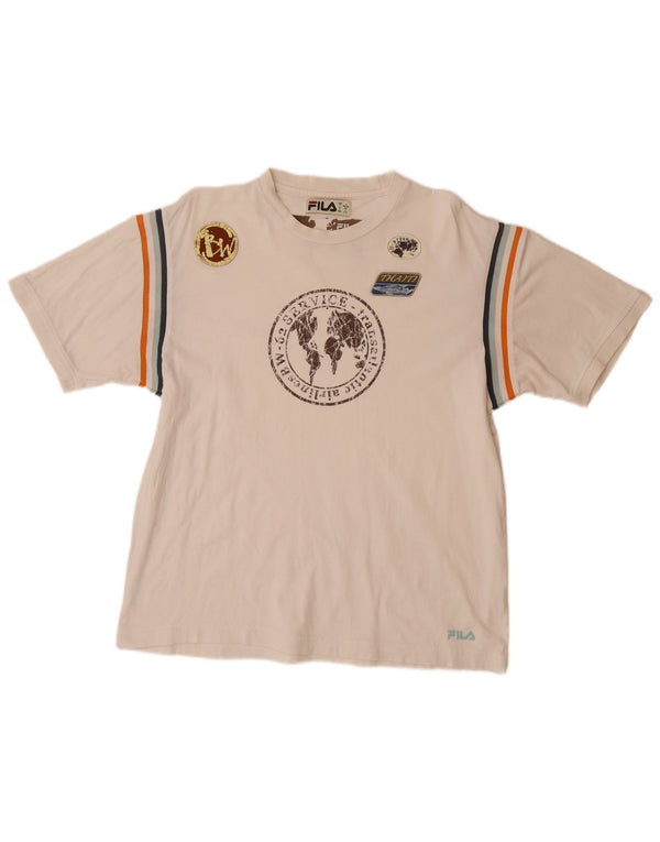 FILA Camiseta gráfica para hombre Top grande de algodón blanco