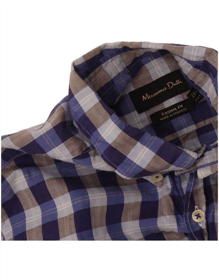 Massimo Dutti Hombre Camisa Casual Fit Vichy Azul Medio