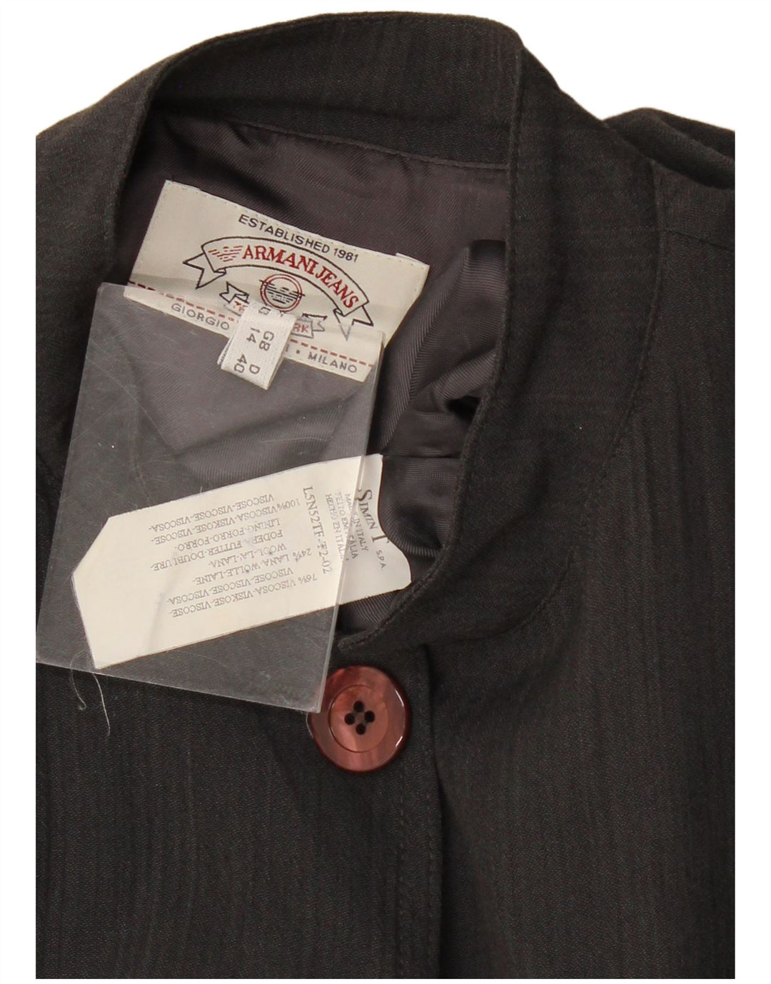 ARMANI JEANS Chaqueta tipo blazer de 5 botones para mujer UK 44 Grande Viscosa negra