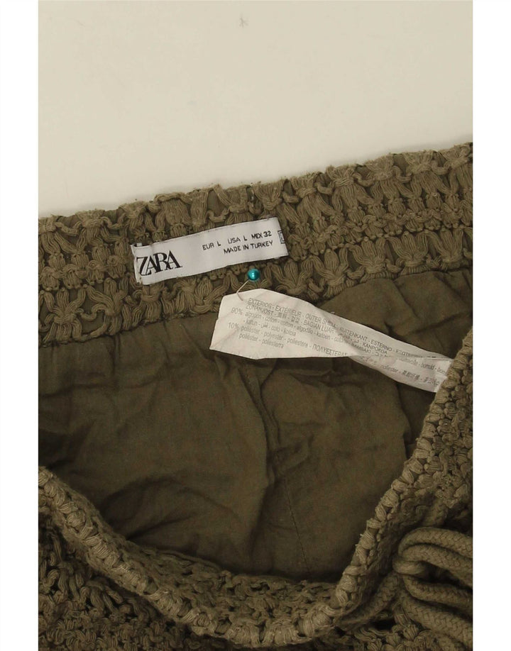 Zara Mujer Shorts De Ganchillo Grande W32 Algodón Caqui