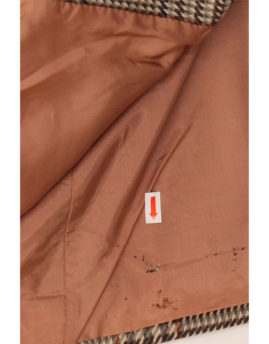 Vintage mujer 1 botón Blazer chaqueta Reino Unido 20 2XL marrón comprobar lana